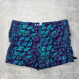 Champion Swim Trunks Mens Medium Teal Vintage 90s Abstract Geometric Swim Surf